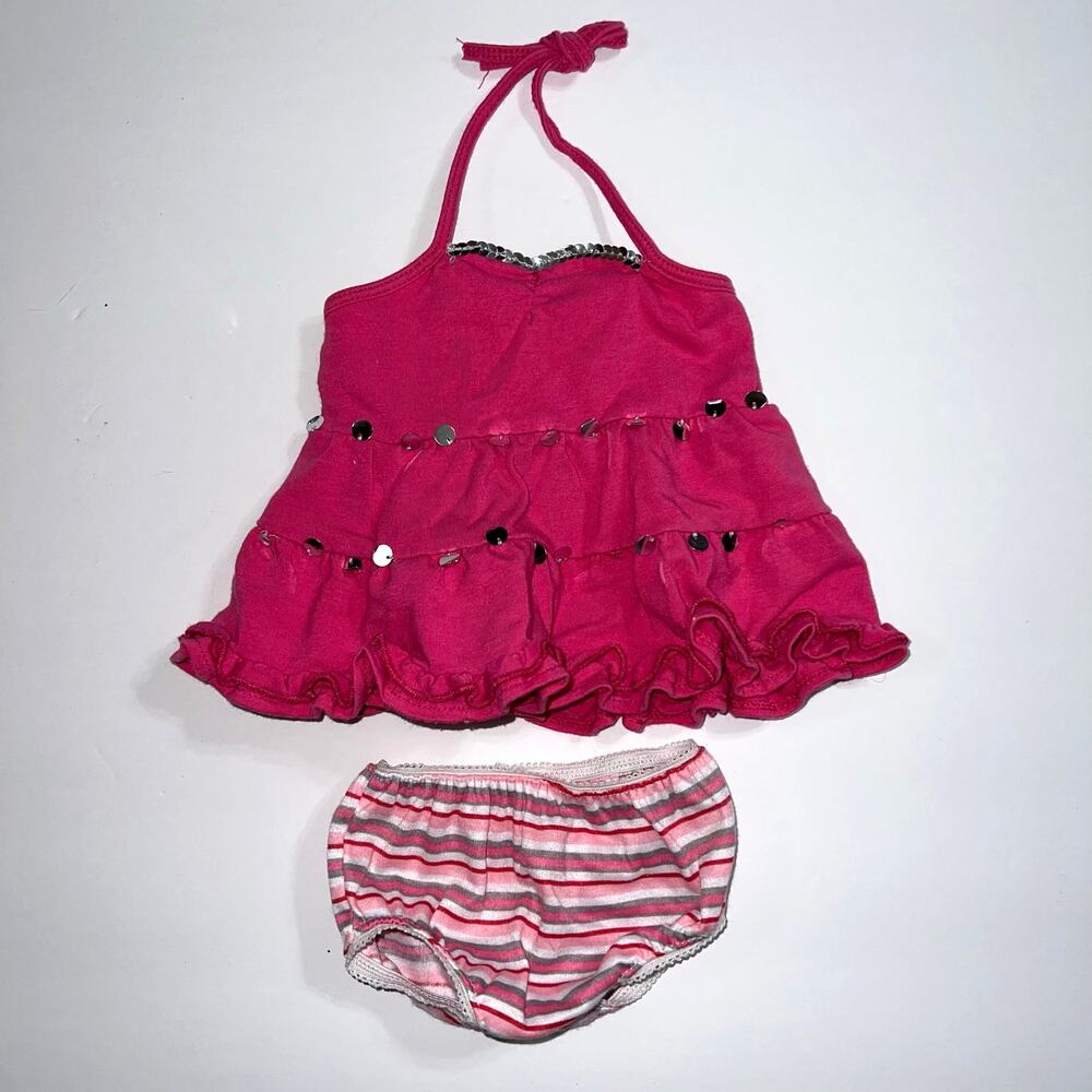 Build A Bear Workshop Halter Top Dress Underwear Pink Sequin Stripes 2 Piece Set